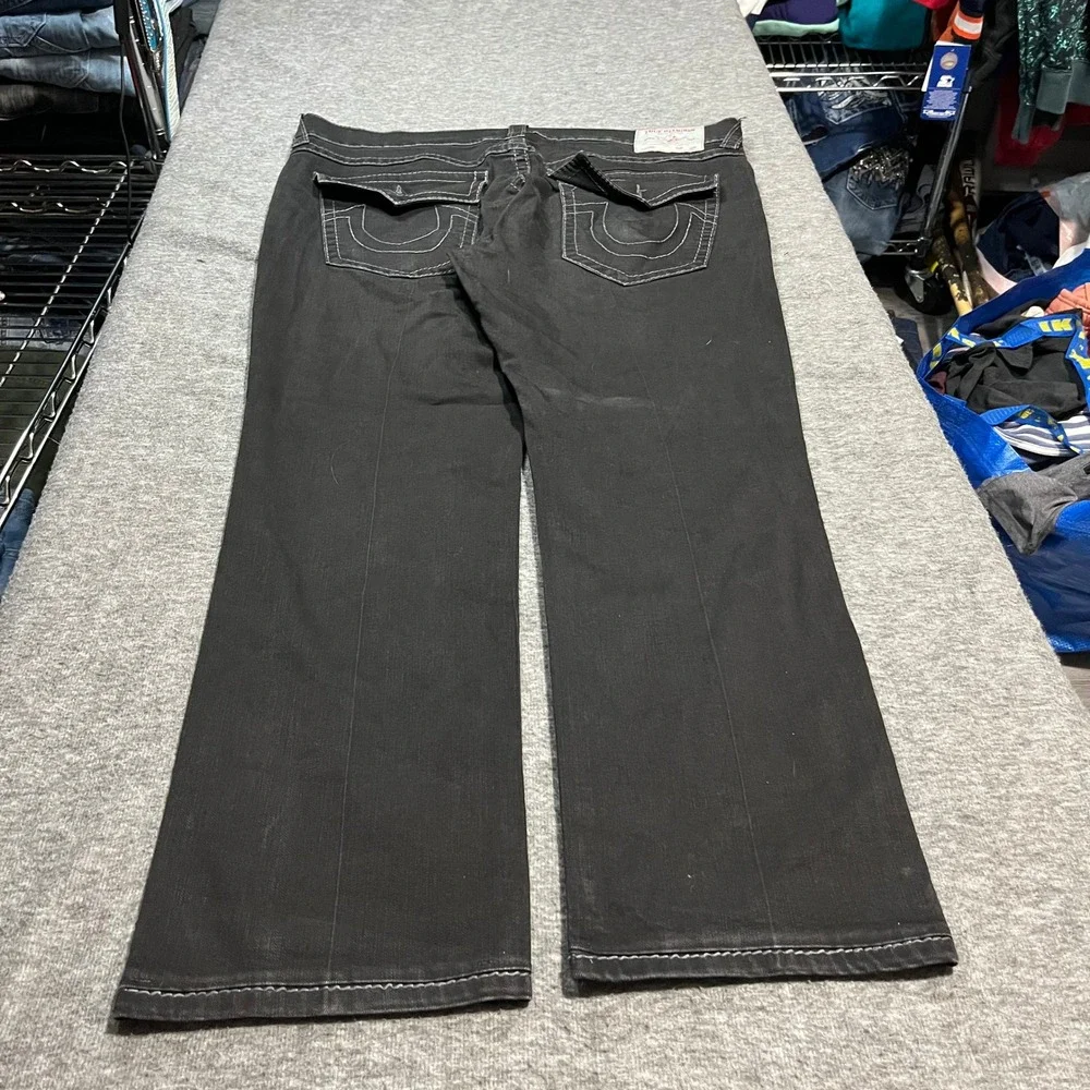 True Religion Ricky Relaxed Straight Black Jeans Contrast Stitch Mens 40x31